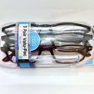 3-Pairs, +2.00 Reading Glasses ~ Leopard, Brown, Black